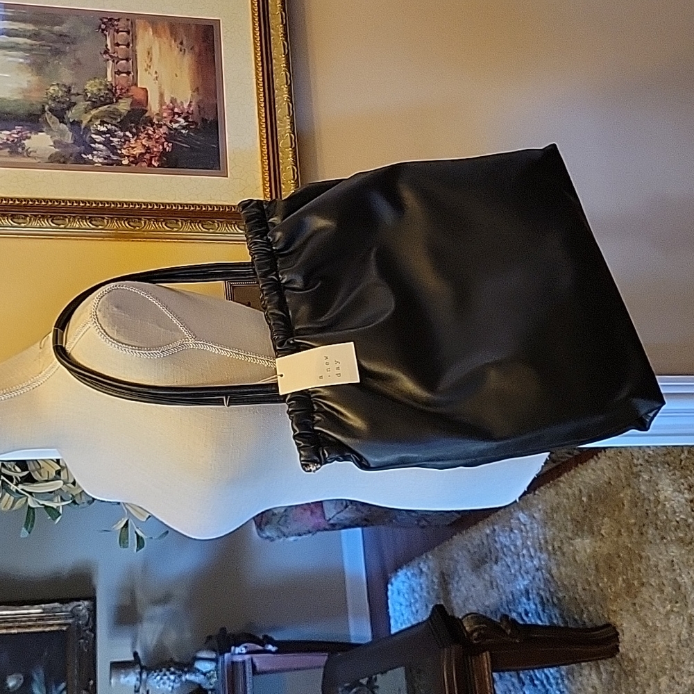 A New Day black Double handle shoulder bag Faux Leather 17"x16"x3" New